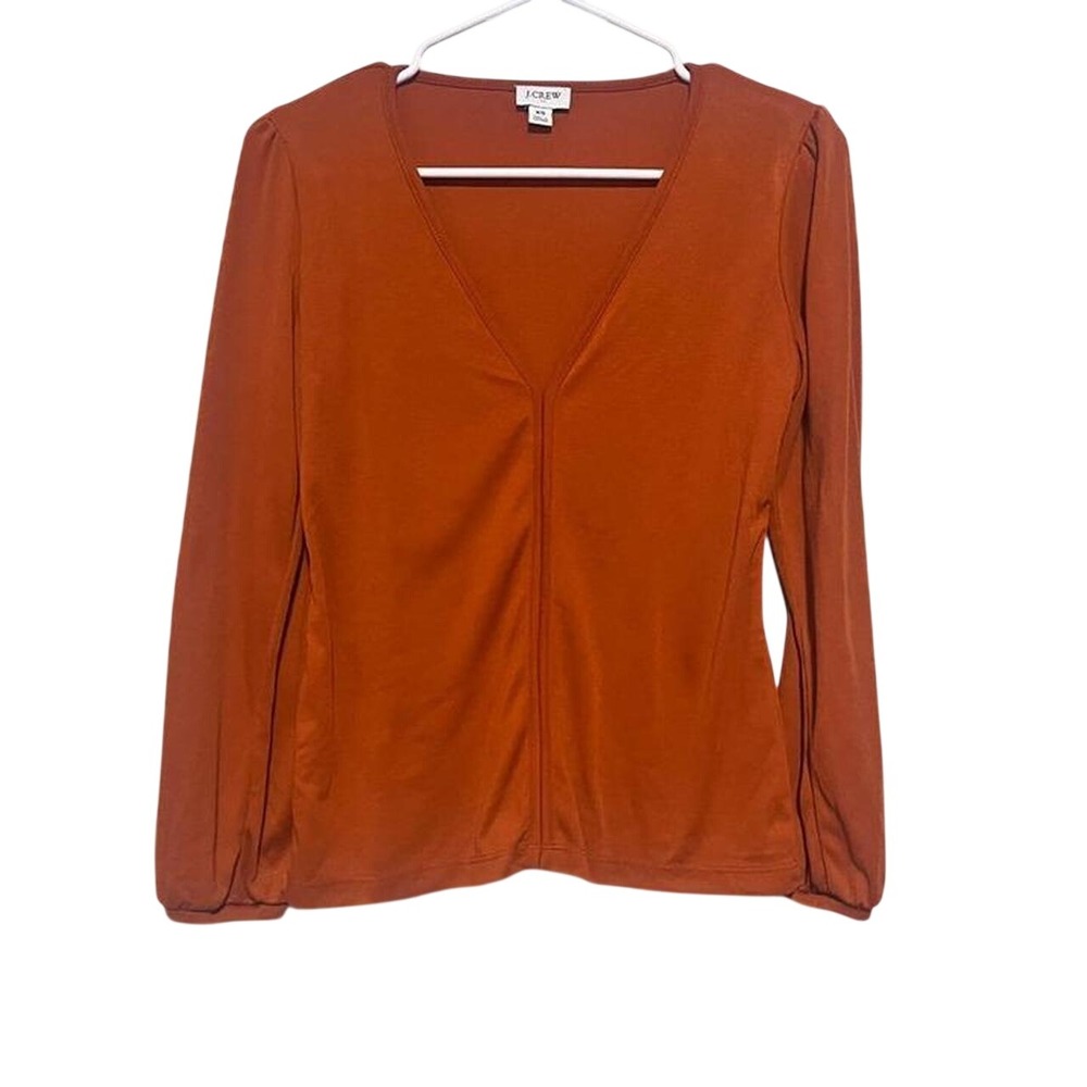 J.Crew V-Neck Top Womens Pullover Burnt Orange Long Sleeve Size XS